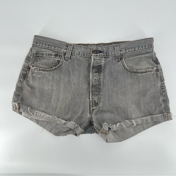 Levi's Gray 501 Button Fly Cuffed Distressed Hem Jean Shorts Size 35 Men's - Picture 1 of 4